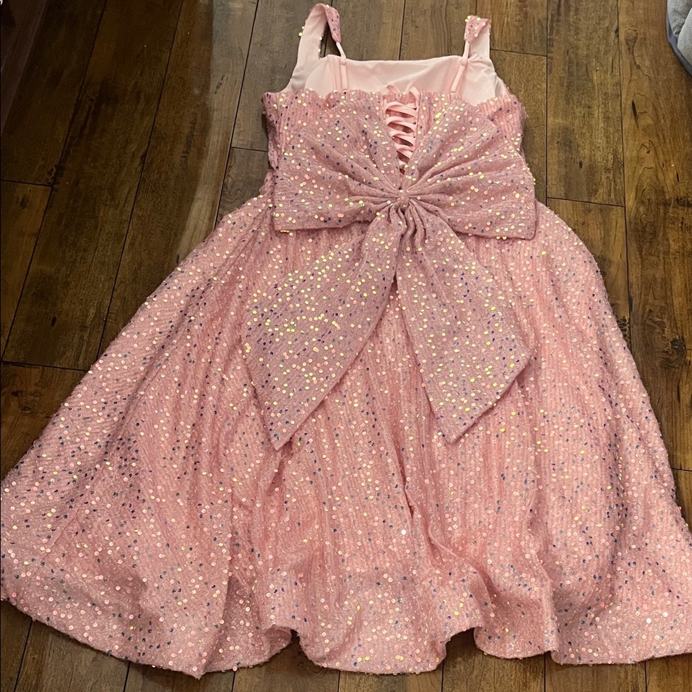 Pink Sequin Prom Bridesmaid Party Dress with Bow